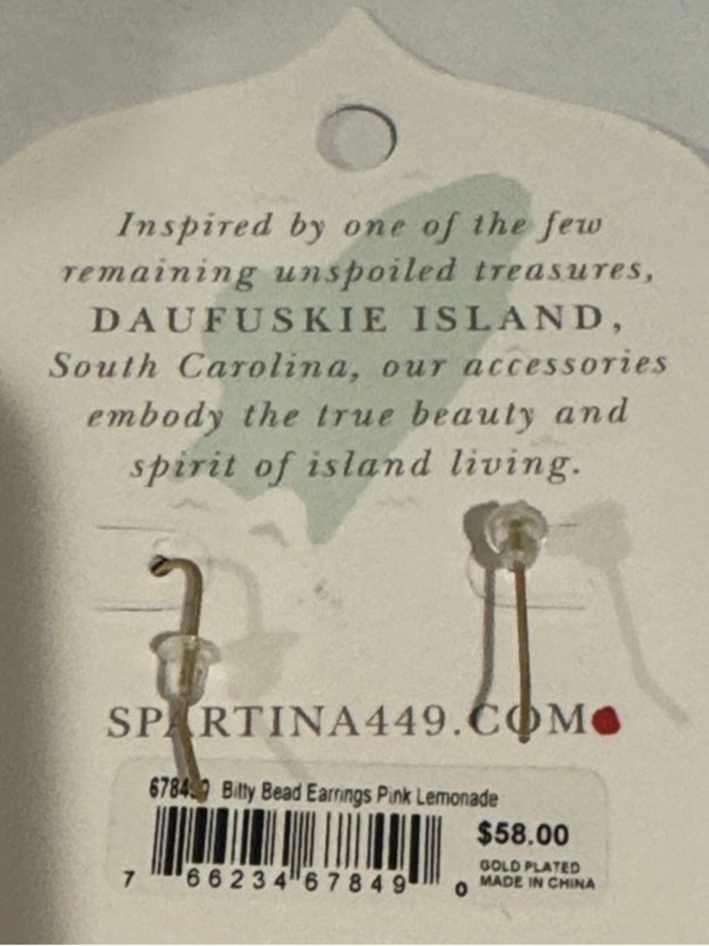 NWT Spartina 449 “Bitty Bead Earrings- Pink Lemondade” 18KT Gold Plated - Picture 3 of 4